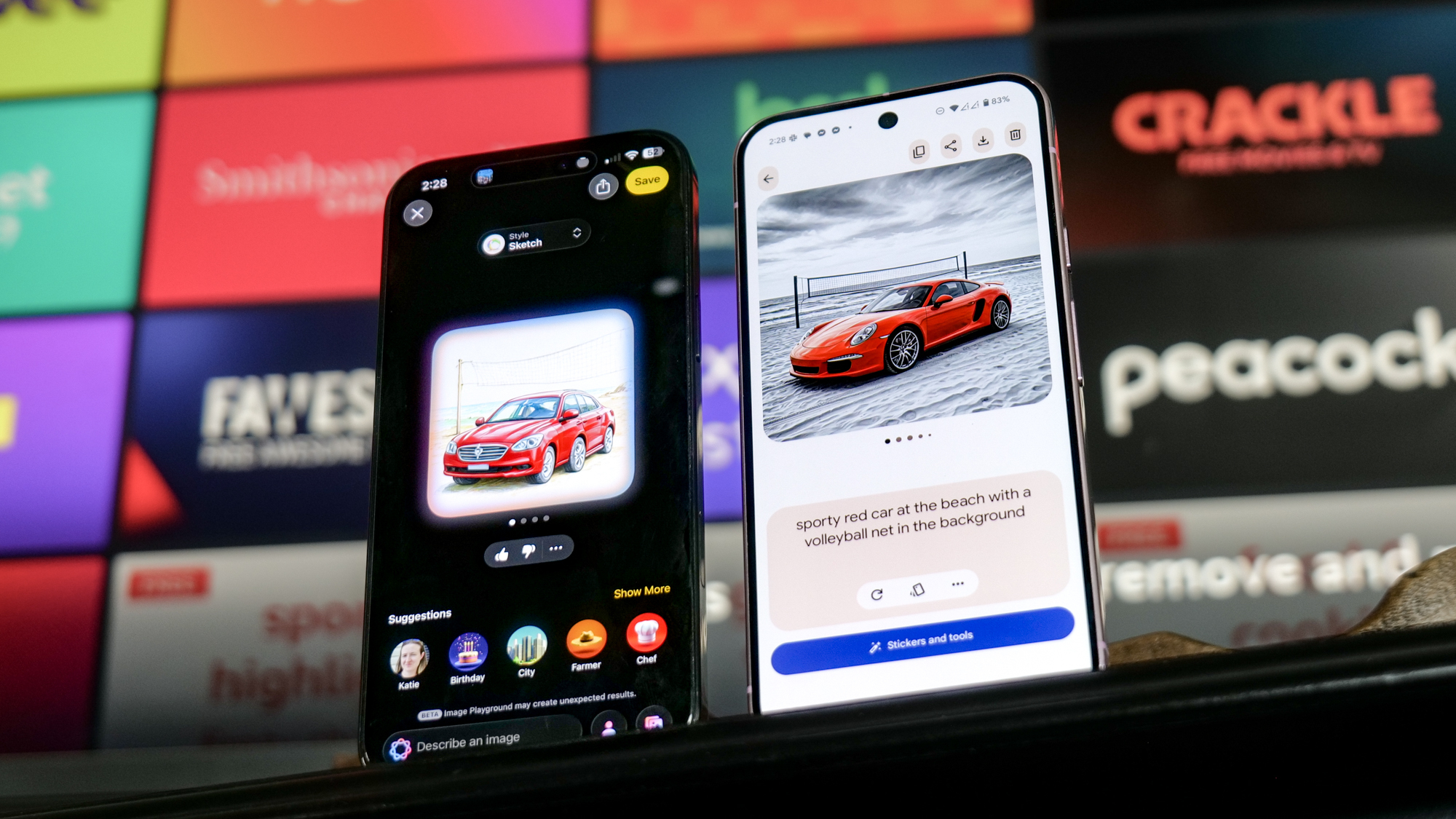 iOS 26 Image Playground on iPhone 16 Pro Max and Android 16 Pixel Studio on Pixel 9 Pro XL.