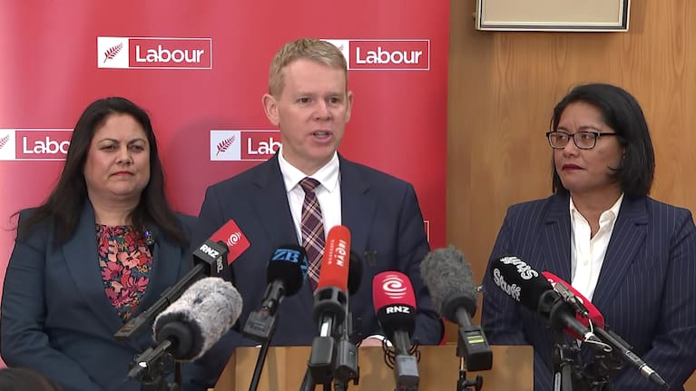 Labour leader Chris Hipkins, Labour's health spokesperson Ayesha Verrall, and Labour's finance spokesperson Barbara Edmonds.