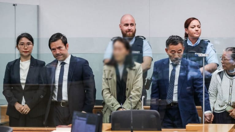 Lanyue Xiao, Kaixiao Liu, an interpreter, Jingui Liu, Xiuyun Li in the Auckland High Court.