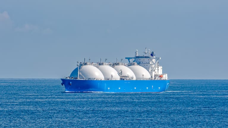 Liquefied natural gas (LNG) tanker passing by the Strait of Singapore.