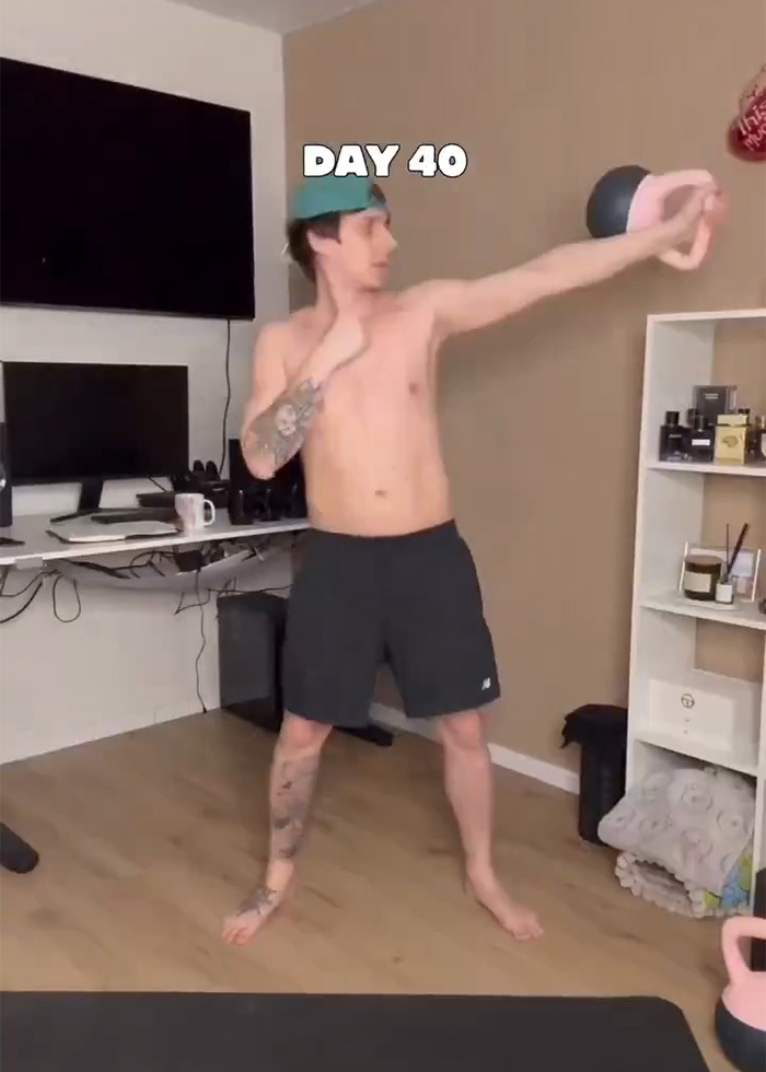 Man practicing fitness on day 40 of jaw exercise transformation