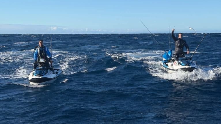 Matt Ringot and his friend Brady Smith shortly after hooking the massive tuna.