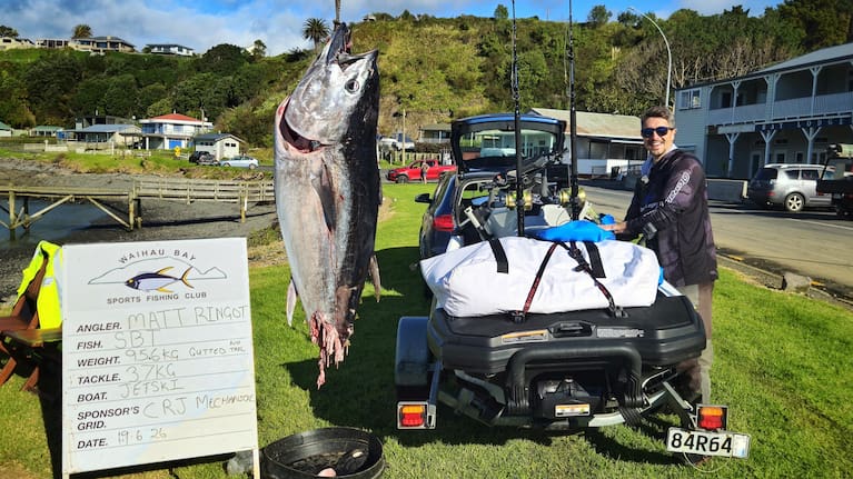 Matt Ringot says the 96.7kg tuna is by far the biggest catch he's ever hauled in.
