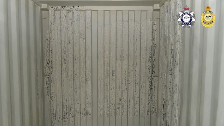 More than $220 million worth of methamphetamine painted into the walls of a container sent to Sydney. (Source: Australian Federal Police / Australian Border Force)