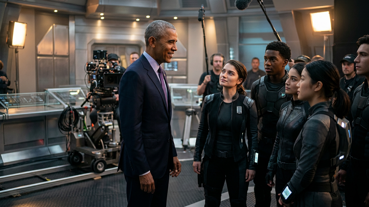"On 'Disclosure Day,' Barack Obama's unexpected appearance on the set of Steven Spielberg astonishes the cast, who describe the experience as 'insane.'"