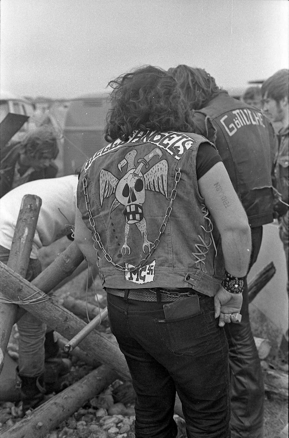 A Hells Angel, complete with swastika