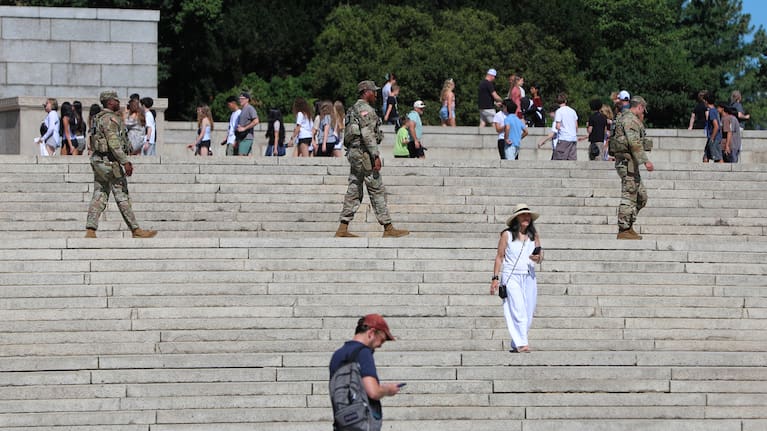National guard on patrol at the Lincoln Memorial, Wednesday, June 24, 2026, in Washington.