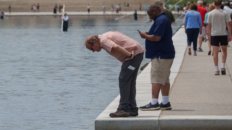 National Guard service members and US Park Police patrolled the deck around the Lincoln Memorial Reflecting Pool on Tuesday.