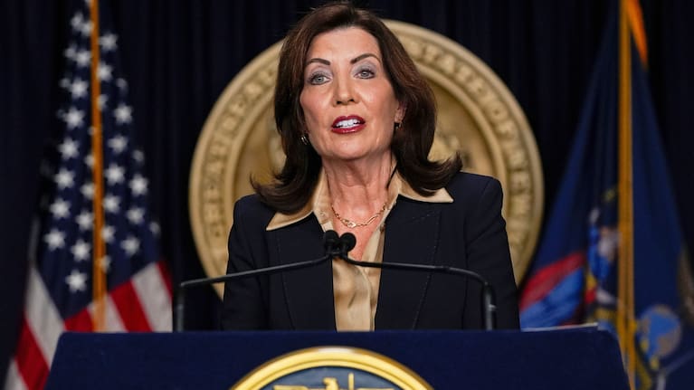 New York Governor Kathy Hochul speaks at a news conference, February 20, 2025, in New York.