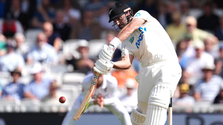 New Zealand's Daryl Mitchell in action on day one of the second cricket test between England and New Zealand in London.