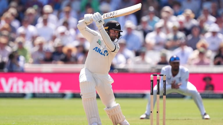 New Zealand's Devon Conway bats, during day one of the Third Test cricket match between England and New Zealand, in Nottingham, England.