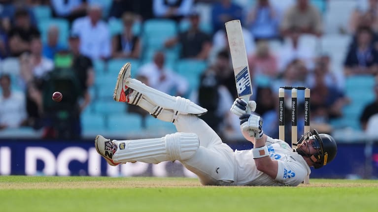 New Zealand's Glenn Phillips is hit by England's Jofra Archer bowl on day one of the second cricket test between England and New Zealand in London.