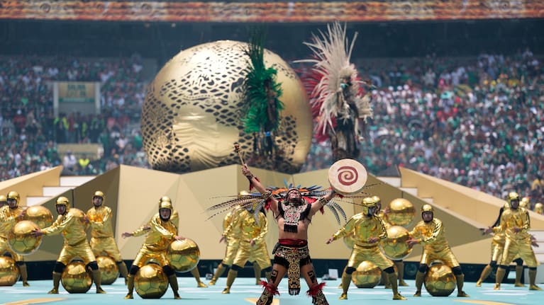 Performers on the pitch during the opening ceremony before the start of the World Cup Group A match between Mexico and South Africa in Mexico City, Thursday, June 11, 2026.