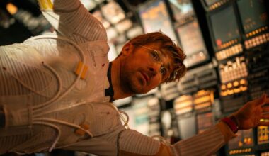 Production still from Project Hail Mary showing Ryan Gosling's character in an astronaut suit in his ship.