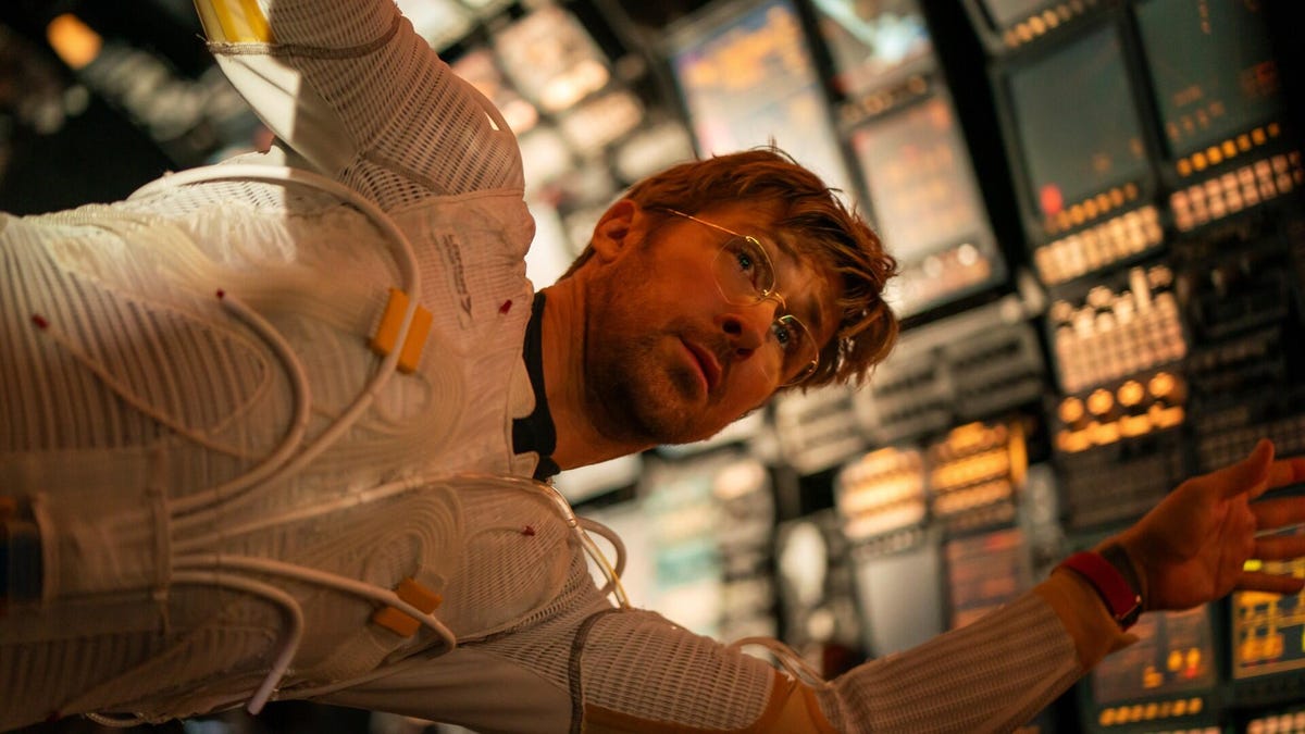 Production still from Project Hail Mary showing Ryan Gosling's character in an astronaut suit in his ship.