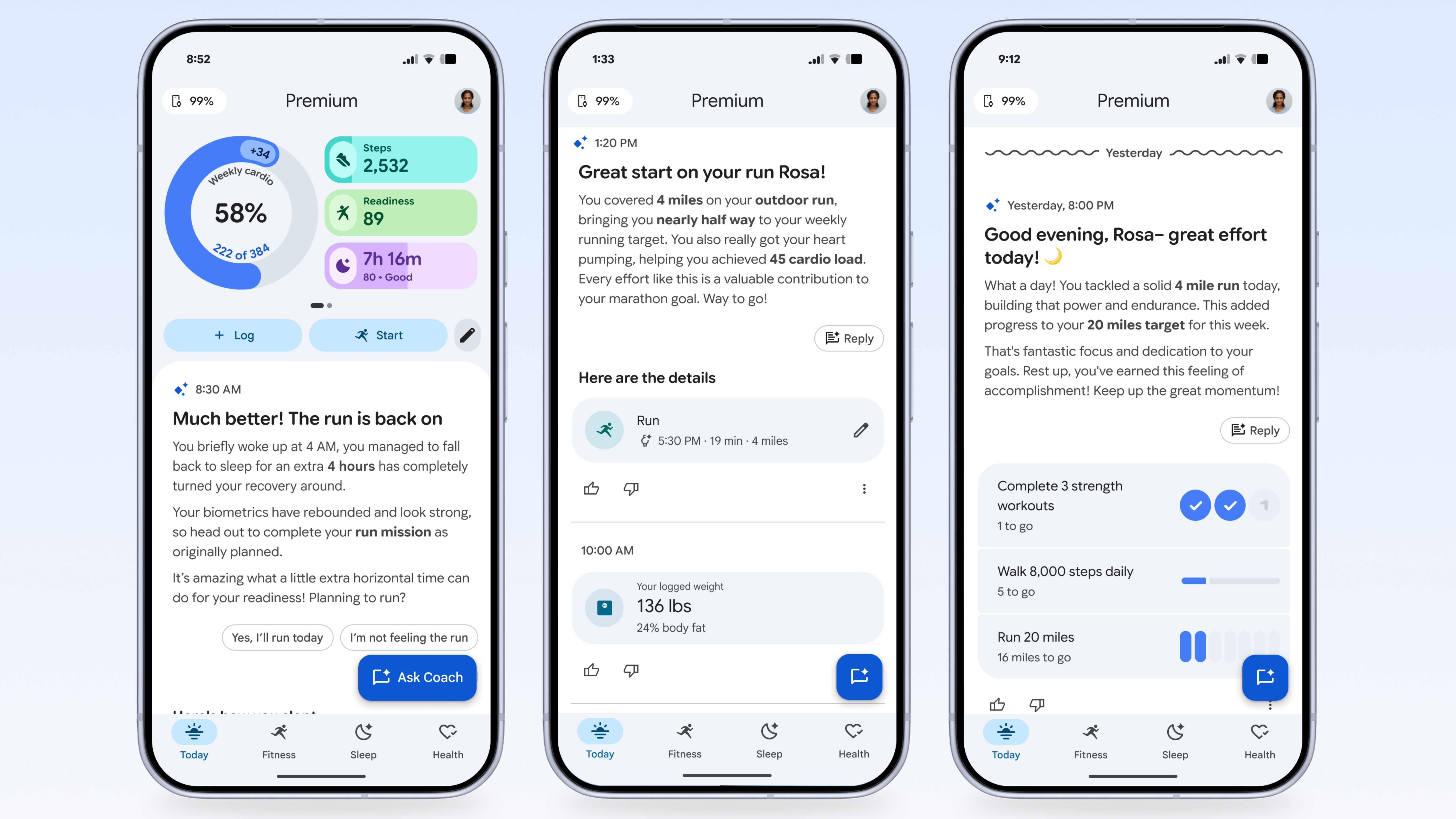 The new Google Health app in device mockups.