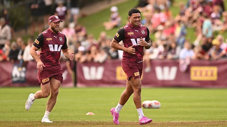 Kulikefu Finefeuiaki during a Queensland Maroons Men's State of Origin training session at Sunshine Coast Stadium on May 24, 2026 in Sunshine Coast, Australia.