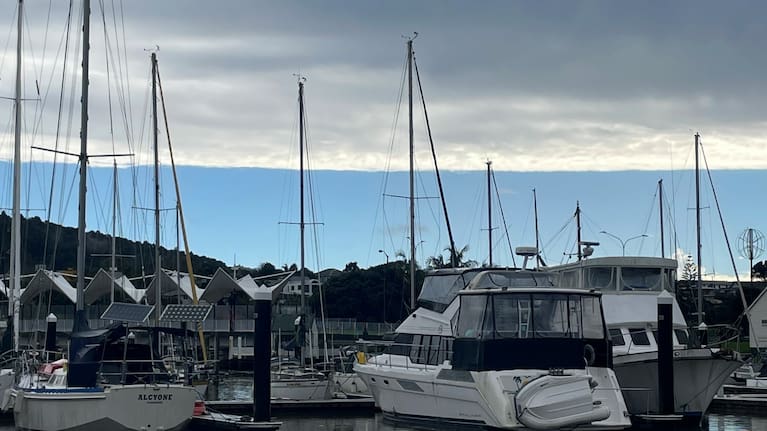 Rain clouds lifting over Whangarei Marina on June 24.