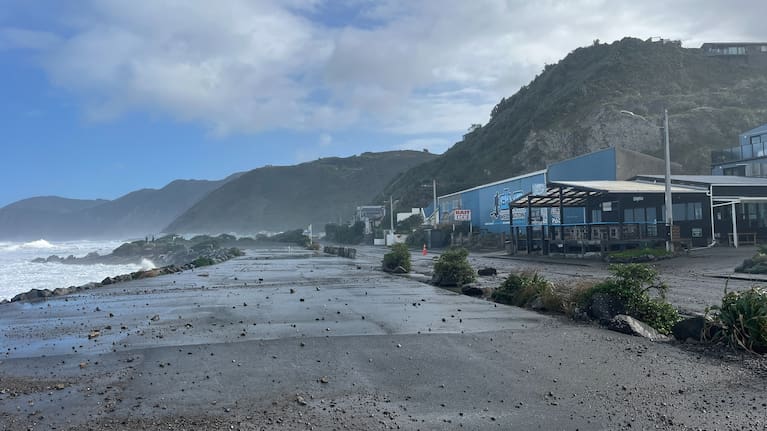 Rocks on the road near Ōwhiro Bay