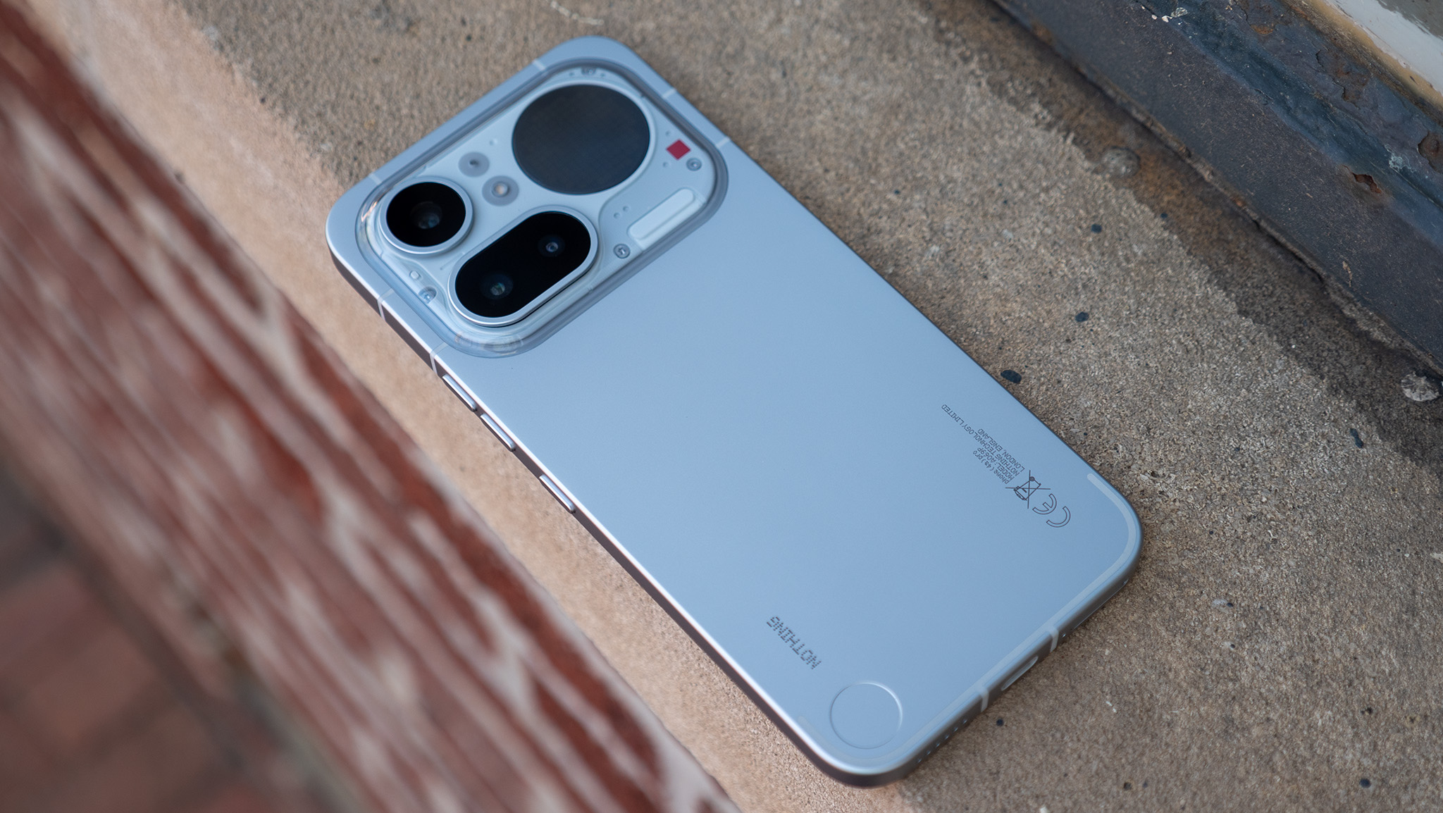 The back of the silver Nothing Phone 4a Pro