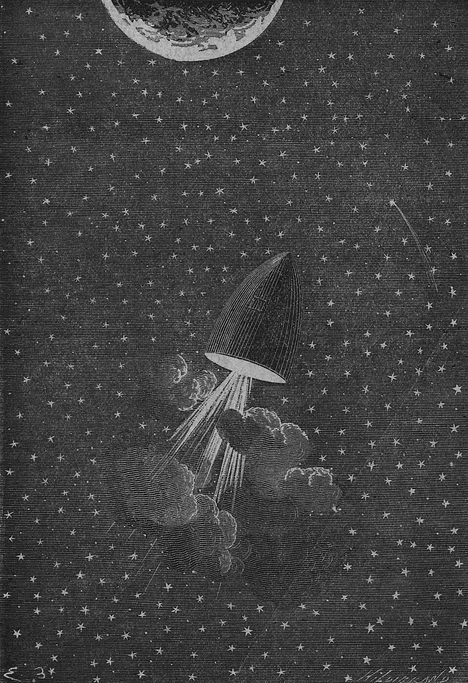 Illustrations from 1869s "Around The Moon" by Jules Verne, drawn by Émile-Antoine Bayard and Alphonse de Neuville.
