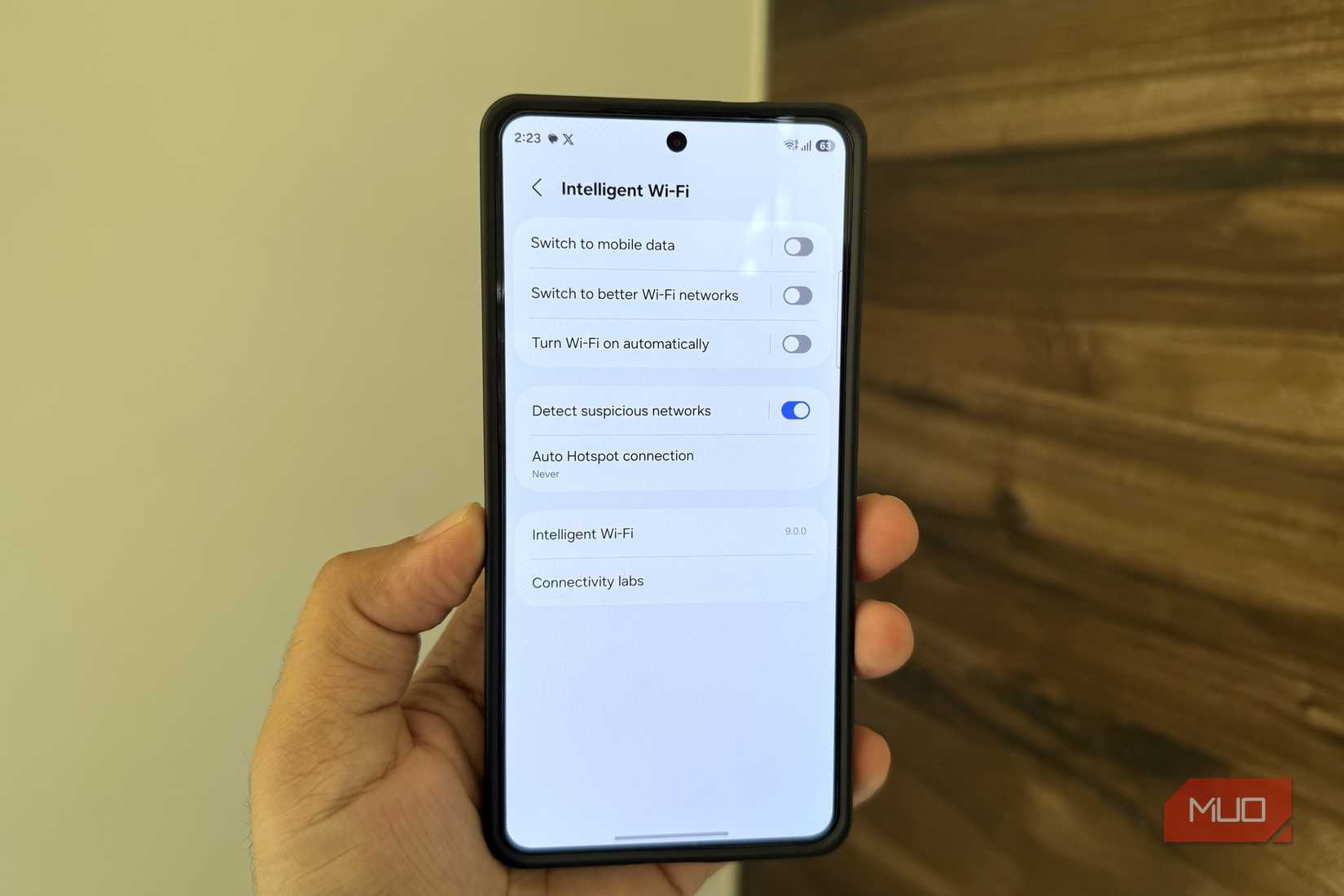 Samsung phone Intelligent Wi-Fi menu
