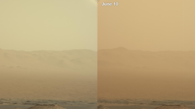 Mars landscape amid a major dust storm.