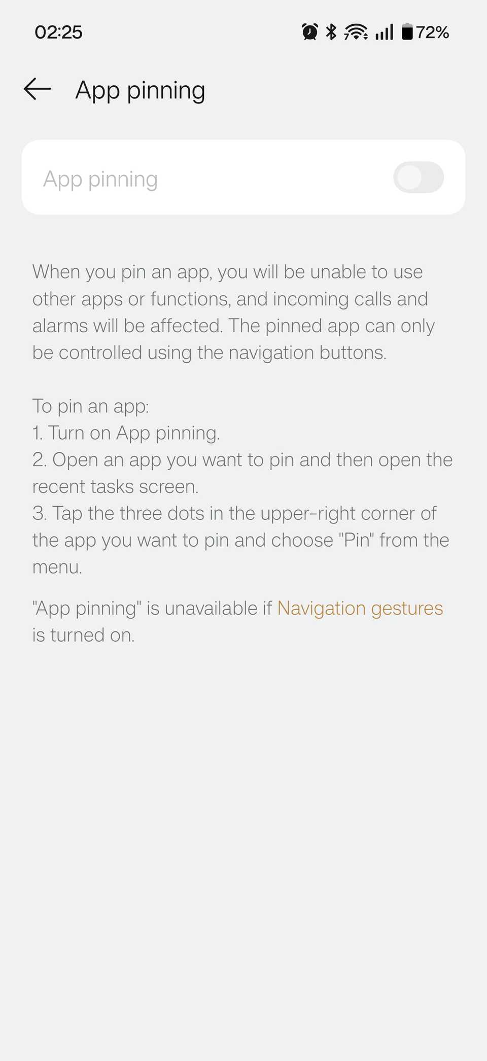 The App Pinning setting explained on the OnePlus 15.