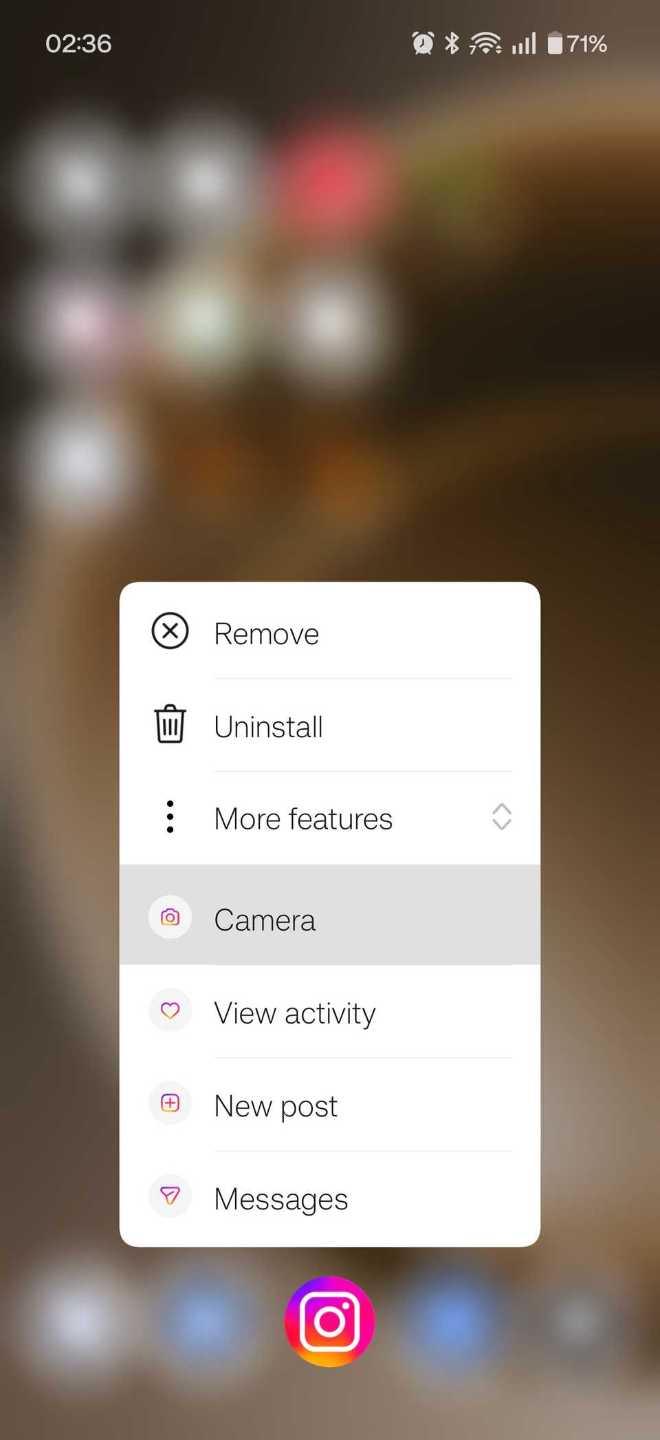 The shortcuts menu of an app on Android.