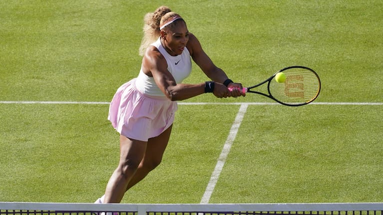 Serena Williams plays against Nicole Melichar-Martinez of Canada and Erin Routliffe of NZ during their doubles match.