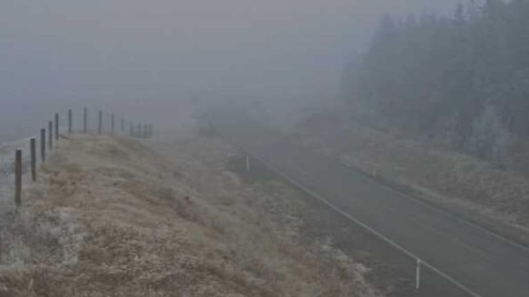 Some images from NZTA’s traffic cameras on State Highway 8 in the Mackenzie Basin showing fog and ice.