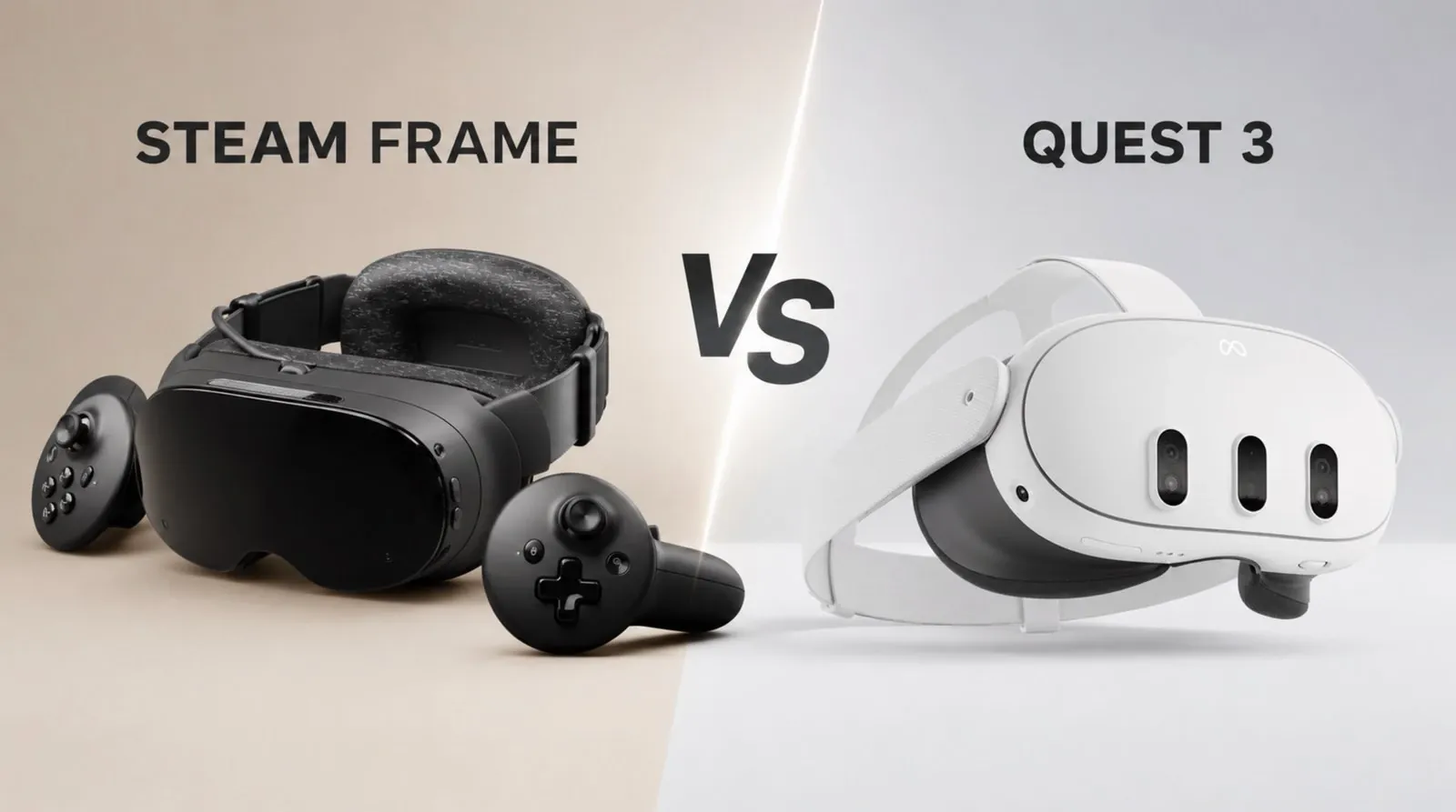 Side by side comparison of the Steam Frame and Quest 3 headsets