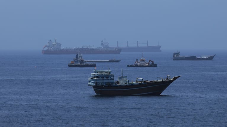 Commercial ships and oil tankers in the Gulf of Oman.