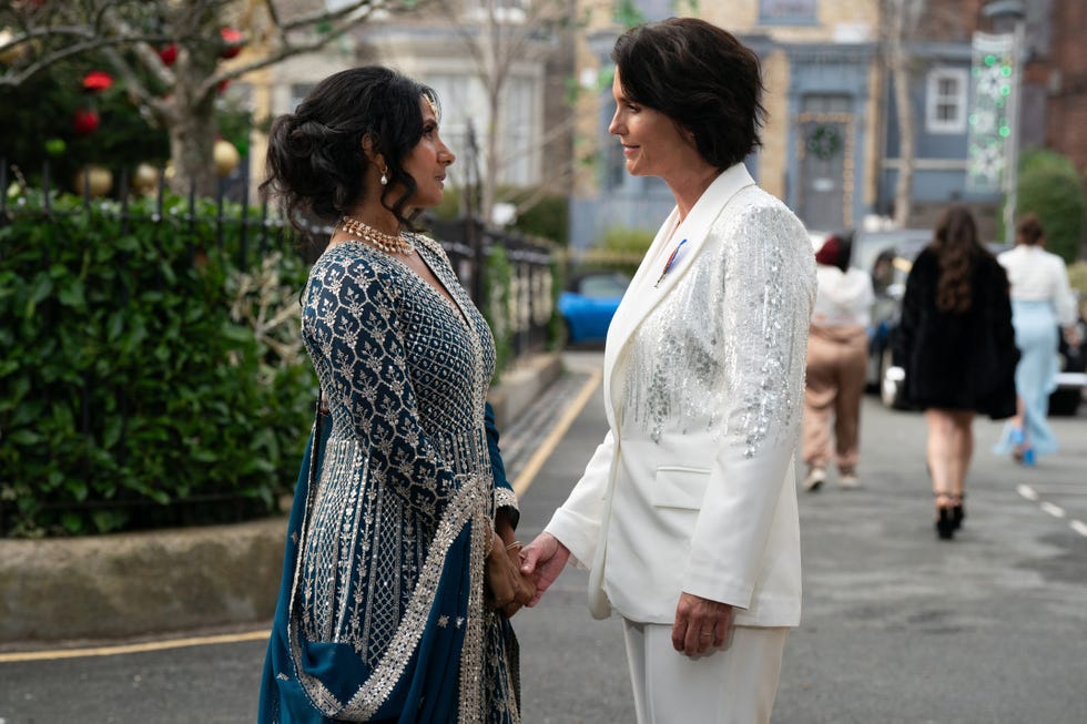 Suki Kaur Panesar and Eve Unwin, EastEnders suki kaur panesar and eve unwin on their wedding day in eastenders