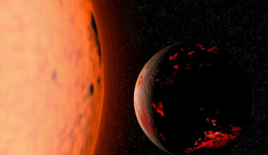 will earth survive: A rocky planet very close to its star, with parts of it glowing red hot.