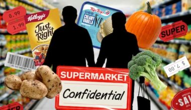 How much do a retired couple with a large veggie garden spend at the supermarket?