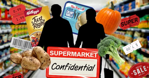 How much do a retired couple with a large veggie garden spend at the supermarket?