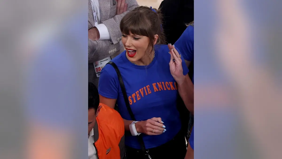 Taylor Swift reacting before Game Four of the 2026 NBA Finals at Madison Square Garden