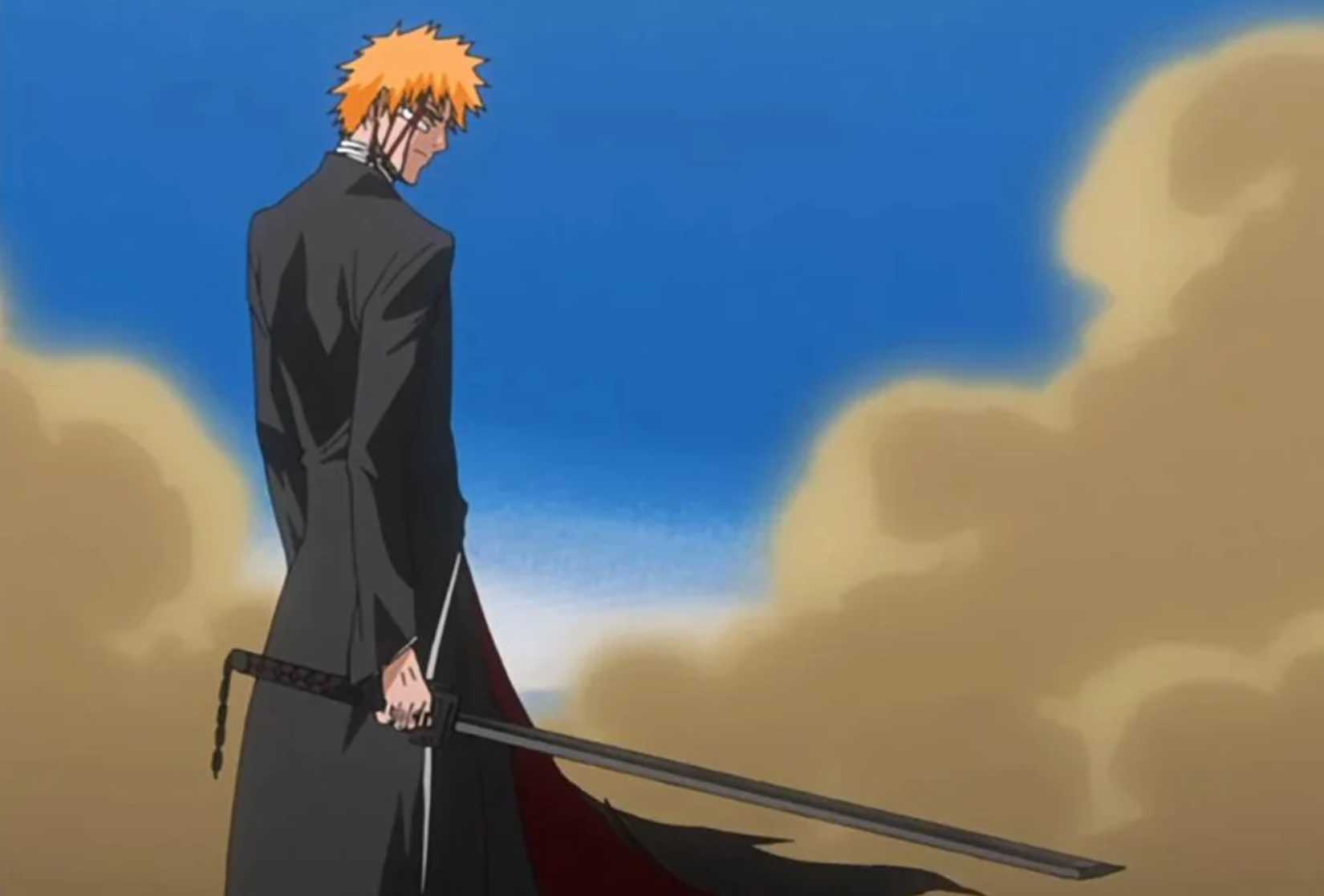 Shot from the original anime Bleach featuring the Tensa Zangetsu.