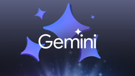 The Gemini logo in white text in front of some sparkle icons.