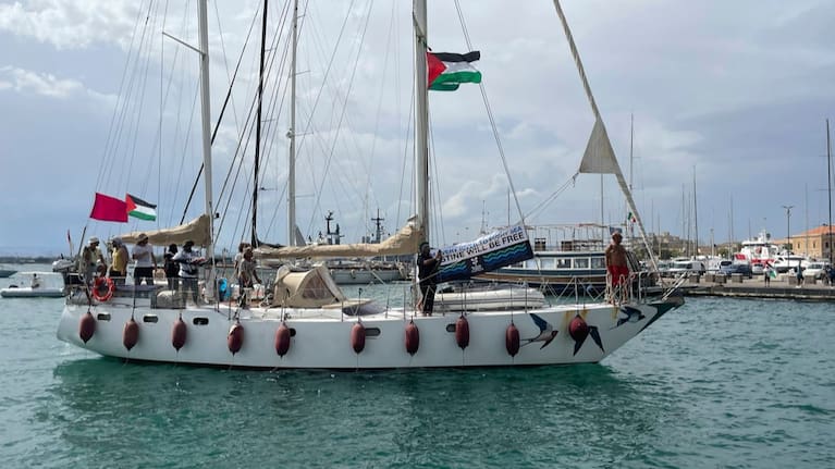 The Italian fleet of the Global Sumud Flotilla departs from the port of Siracusa, Italy. (Source: Sebastiano Diamante/LaPresse via AP)