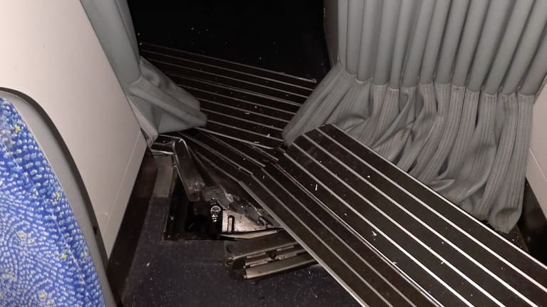 The train carriage was extensively damaged in the collision.