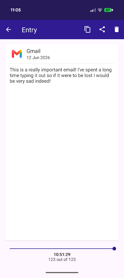 saved text in type machine app