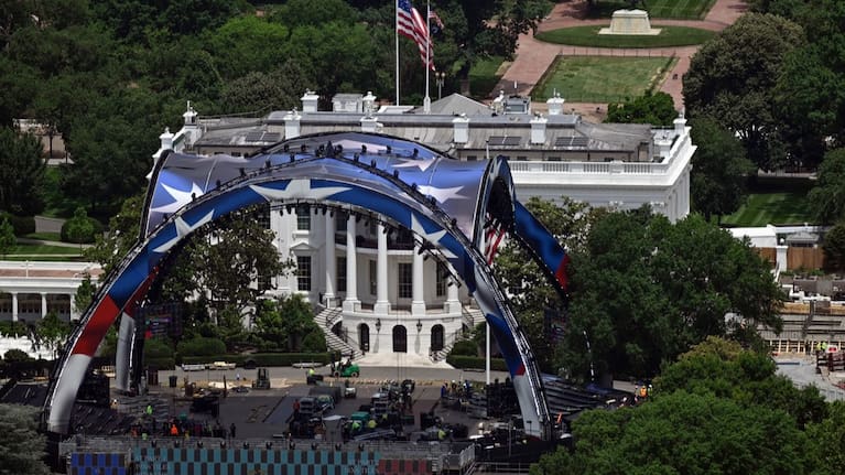 Construction continues on the arena on the South Lawn of the White House for a future UFC mixed martial arts fight, Saturday, June 6, 2026, in Washington.