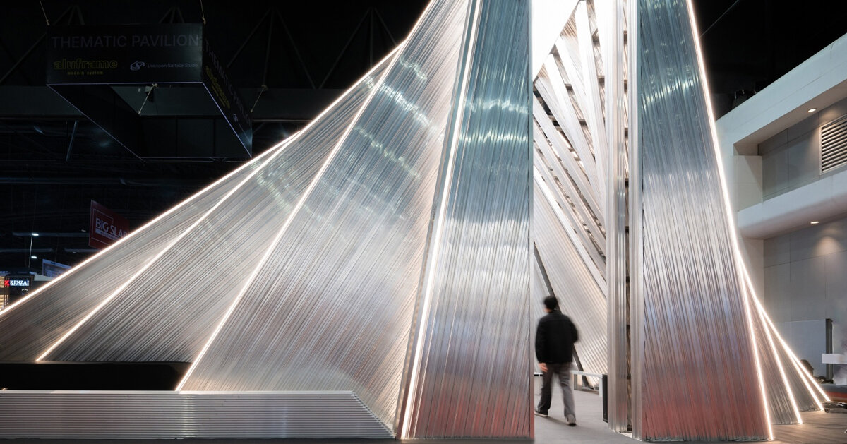 fan-shaped aluminum structure shapes unfold demountable pavilion
