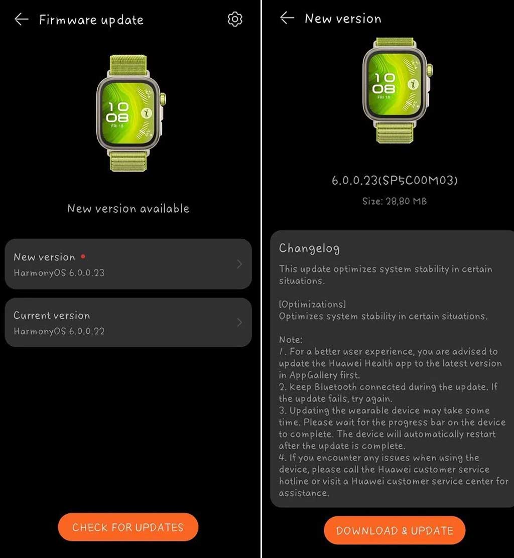 Huawei Watch Fit 4 Pro update
