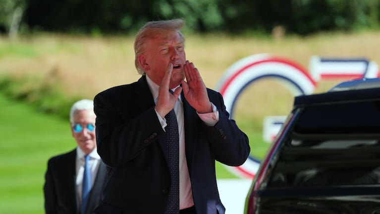 US President Donald Trump arrives for the G7 summit in Evian-les-Bains, France.