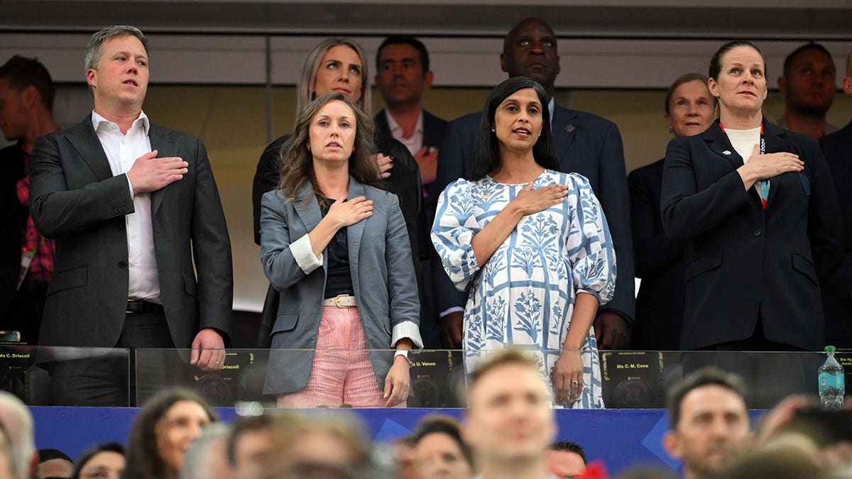 US Second Lady Usha Vance singing the anthem at Los Angeles Stadium