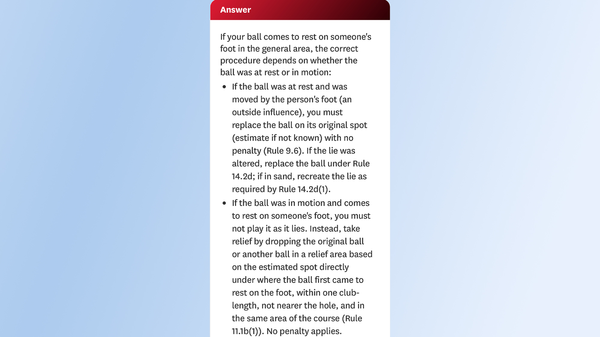 A screenshot explaining a rule from the USGA Rules AI