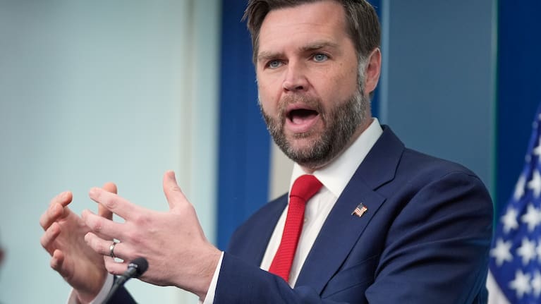 Vice President JD Vance speaks to reporters in the James S. Brady Press Briefing Room at the White House, Thursday, June 18, 2026, in Washington.